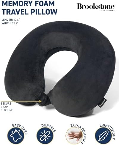 Brookstone Travel Neck Pillow - Lightweight Fleece Casing U-Shaped Stuffable Memory Foam Travel Pillow for Sleeping and Neck Support, Black - Image 2