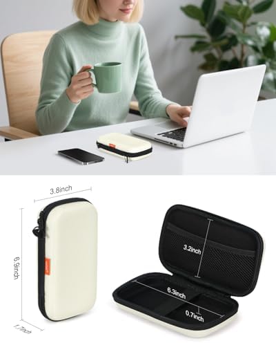 GLCON Off White Small Travel Electronic Organizer Case - Universal Hard Carrying Case Portable Storage Pouch Bag for Tech Accessories, Cable, Cord, MP3 Players, Card, Car Key Cash, SD Card - Image 2