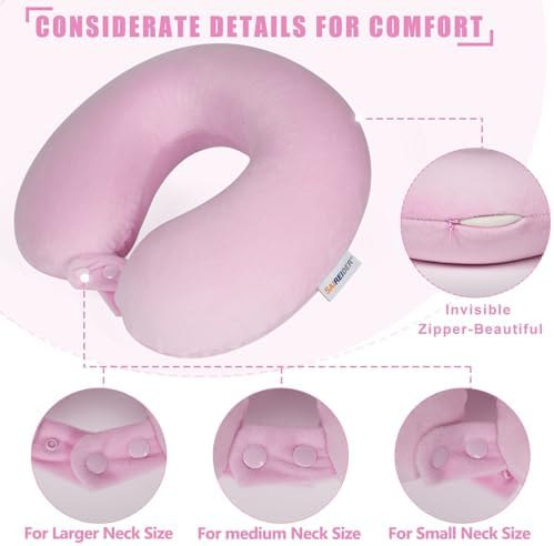 SAIREIDER Travel Neck Pillow 100% Pure Memory Foam Airplane Pillow for Head Support,Soft Adjustable Pillow for Plane, Car & Home Recliner (Pink) - Image 5