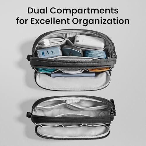 tomtoc Electronic Organizer Travel Case, Water Resistant Dual Compartment Tech Pouch Cable Organization Storage Bag for Charger, Cord, Phone, Hard Drive, Power Bank, Accessories Travel Essentials - Image 2