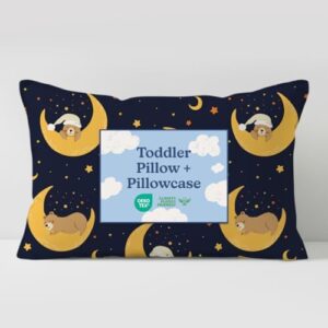 Toddler Pillow with Bear Pillowcase - 13x18 Small Kids Pillow for Sleeping, Travel, Car, Nursery & Toddler Bed - Fluffy, Soft and Breathable - Ideal for Crib & Cot - Machine Washable - Ages 2 and Up