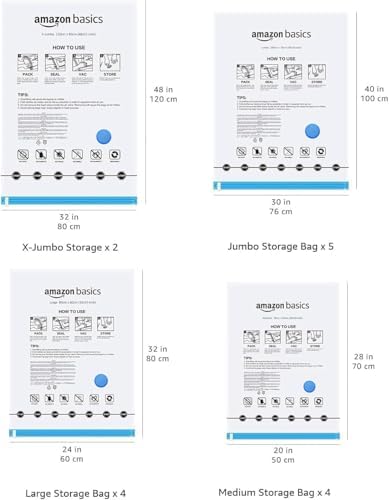 Amazon Basics Vacuum Storage Bags with Hand Pump for Travel, Space Saving Compression Bags for Clothes, Clothing, Blankets and Duvets, Clear, 20 Pack (5 Small, 5 Medium, 5 Large & 5 Jumbo) - Image 6