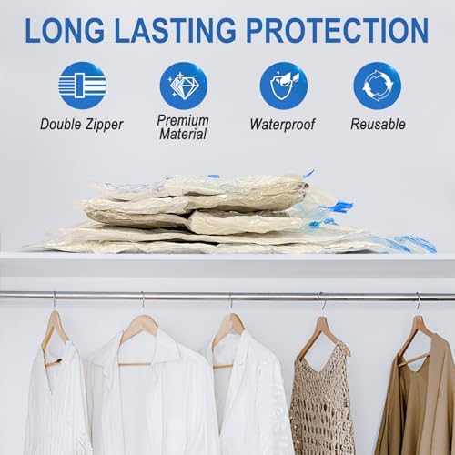 Vacuum Storage Bags with Hand Pump, Plastic Packaging Bags, 80% Space Saver Vacuum Seal Bags for Clothing, Travel Lugggage, Blankets, Comforters, 20 Combo - Image 3