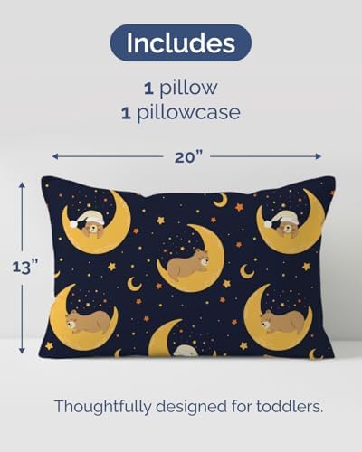 Toddler Pillow with Bear Pillowcase - 13x18 Small Kids Pillow for Sleeping, Travel, Car, Nursery & Toddler Bed - Fluffy, Soft and Breathable - Ideal for Crib & Cot - Machine Washable - Ages 2 and Up - Image 6