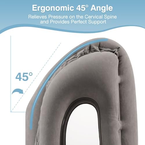 MoKo Inflatable Travel Pillow, Comfortable Neck Pillow with Storage Bag Support Shoulder and Neck to Avoid Pain for Airplane Train Office Car Travel Home, Gray - Image 4