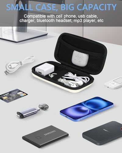 GLCON Off White Small Travel Electronic Organizer Case - Universal Hard Carrying Case Portable Storage Pouch Bag for Tech Accessories, Cable, Cord, MP3 Players, Card, Car Key Cash, SD Card - Image 3