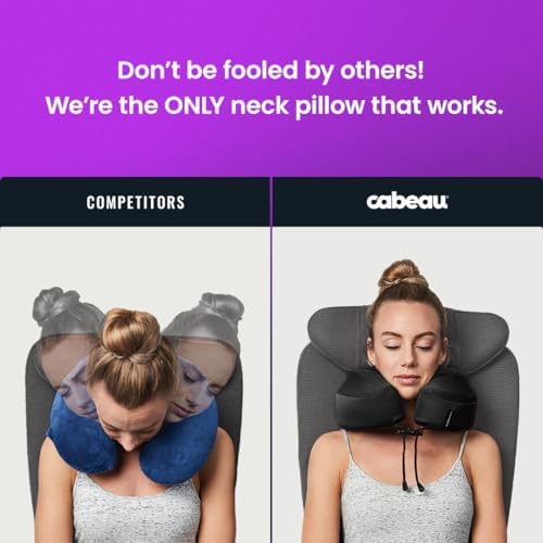 Cabeau Airplane Travel Pillow for Long Flights - Evolution S3 - Supportive Memory Foam with Seat Straps to Secure Your Head and Neck and Provides 360° Support (Jet Black) - Image 7