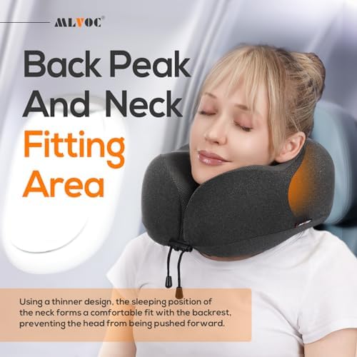 MLVOC Neck Pillow for Traveling, Upgraded 100% Pure Memory Foam Travel Neck Pillow for Airplane Flight Sleep, Breathable & Machine Washable Cover, Travel Kit with 3D Eye Mask, Earplugs & Bag, Black - Image 4