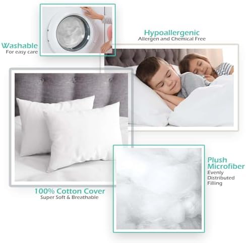 Nestl 2 Pack Toddler Pillow for Sleeping 13 x 18, Small Kids Pillow for Travel, Car, School, Nap, & Toddler Bed, Machine Washable Soft Cotton Child 2 Year Old and Up - White - Image 5