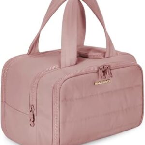 BAGSMART Travel Toiletry Bag, Lightweight Large Wide-open Travel Bag for Women, Puffy Cosmetic Makeup Bag Organizer with Handle for Accessories,Essentials, Toiletries, Dark Pink