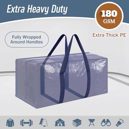 6 Pack Extra Heavy Duty Large Moving Bags with Strong Zipper & Comfortable Handles, Sturdy & Durable Clothes Storage Bags Totes Bins, Blue Packing Moving Boxes for College Supplies, Dark Blue - Image 2
