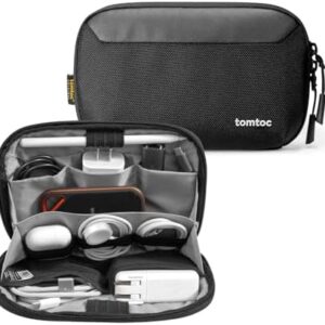 tomtoc Travel Cable Organizer Pouch, Electronics Accessories Organizer Portable Waterproof Double Accessories Carry Case for Cord, Charger, Cables, USB Drive, Black