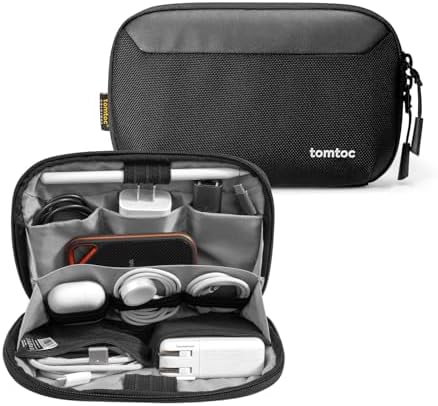 tomtoc Travel Cable Organizer Pouch, Electronics Accessories Organizer Portable Waterproof Double Accessories Carry Case for Cord, Charger, Cables, USB Drive, Black