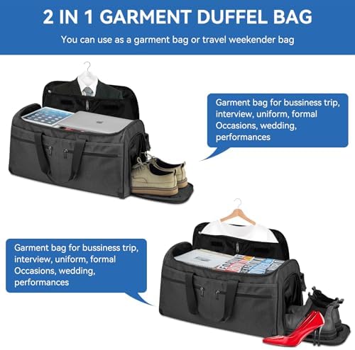 Garment Duffle Bags for Travel, Bukere Convertible Carry on Garment Duffel Bag for Men Women, Shoe Compartment, 2 in 1 Hanging Dress Suitcase Suit Travel Bags, Midnight Grey - Image 7