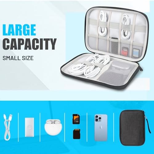 Travel Cable Organizer Bag, Electronics Organizer Tech Pouch with Double Layers for Cords, Chargers, Phone, Earphones, USBs, SD Cards - Travel Essentials Portable Waterproof Tech Pouch - Image 6