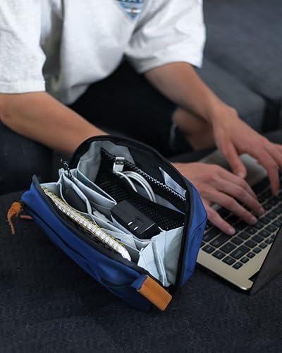TRIPPED Travel Gear Tech Bag Organizer - Small Electronics Organizer Pouch for Travel - Premium Travel Case with Leather Accents - Mesh Pocket for Cables, Cords and Chargers (Navy) - Image 3