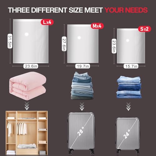 Vacuum Storage Bags for Travel, 10 Pack Vacuum Seal Bags for Clothing Travel, Compression Packing Kit with High Pressure Electric Pump, Space Bags for Clothes Luggage Traveling - Image 3