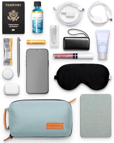 Tech Bag Organizer - Small Electronics Organizer Pouch for Travel - Premium Travel Case with Leather Accents - Mesh Pocket for Cables, Cords and Chargers (Dusty Teal) - Image 2