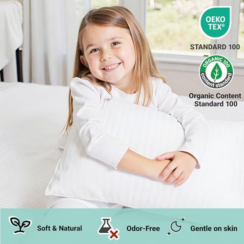 ZPECC Toddler Pillow with Pillowcase - 13x18 Organic Cotton Hypoallergenic Kids Pillow, Baby Essentials for Travel Crib Daycare Stroller (Intended for Age 2 and up) White Stripe - Image 3