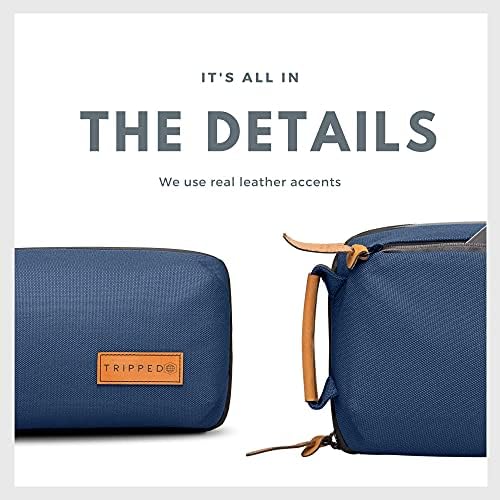 TRIPPED Travel Gear Tech Bag Organizer - Small Electronics Organizer Pouch for Travel - Premium Travel Case with Leather Accents - Mesh Pocket for Cables, Cords and Chargers (Navy) - Image 8