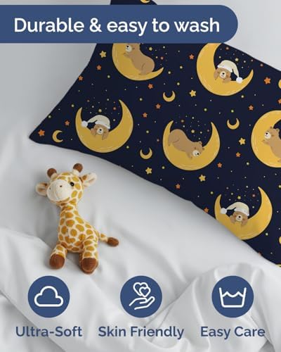 Toddler Pillow with Bear Pillowcase - 13x18 Small Kids Pillow for Sleeping, Travel, Car, Nursery & Toddler Bed - Fluffy, Soft and Breathable - Ideal for Crib & Cot - Machine Washable - Ages 2 and Up - Image 4