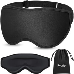 3D Eye Mask Sleep Mask for Men & Women, 100% Pressure-Free & Light Block-Out Eye Mask for Sleep with Easy Adjustable Strap, Night Eye Cover for Travel, Black