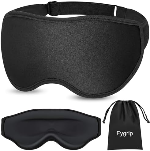 3D Eye Mask Sleep Mask for Men & Women, 100% Pressure-Free & Light Block-Out Eye Mask for Sleep with Easy Adjustable Strap, Night Eye Cover for Travel, Black