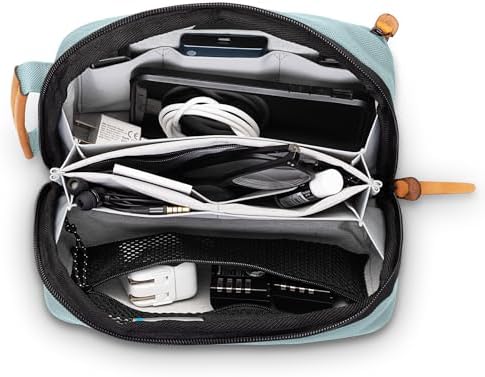 Tech Bag Organizer - Small Electronics Organizer Pouch for Travel - Premium Travel Case with Leather Accents - Mesh Pocket for Cables, Cords and Chargers (Dusty Teal) - Image 7
