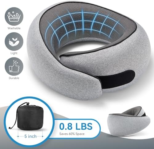 SZXYX Travel Pillows - 100% Pure Memory Foam Neck Pillow for Airplanes, Comfortable Breathable Cover, 360° Support Stowable Pillows for Sleeping, Car, Airport Travel Essentials Dark Grey - Image 5