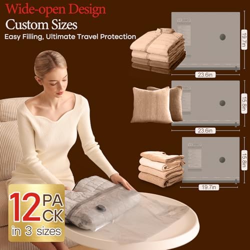 12 Pack Vacuum Bags for Travel with Rechargeable air Pump, Carry-on Size Vacuum Seal Bags for Luggage and Suitcase Compression, Space Saver for Clothes and Clothing Travel - Image 3