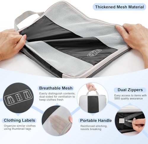 10 Set Compression Packing Cubes for Travel Essentials,Compressible Expandable Packing Cubes for Suitcase,OlarHike Luggage Organizer Bags for Travel,Handy Helper for Organizing Clothes(Black) - Image 7