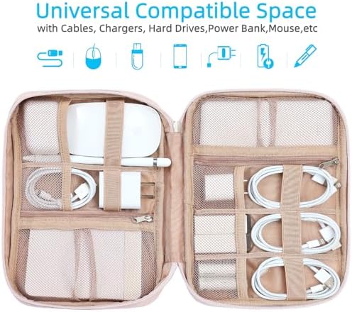 NISHEL Travel Cord Organizer Case, Tech Electronic Bag, Essentials for Charger, Cable, Phone, Hard Drive, USB, SD Card, Pink - Image 2