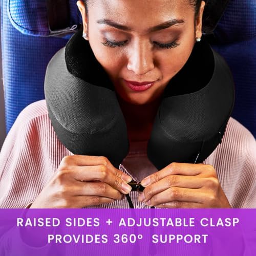 Cabeau Airplane Travel Pillow for Long Flights - Evolution S3 - Supportive Memory Foam with Seat Straps to Secure Your Head and Neck and Provides 360° Support (Jet Black) - Image 5