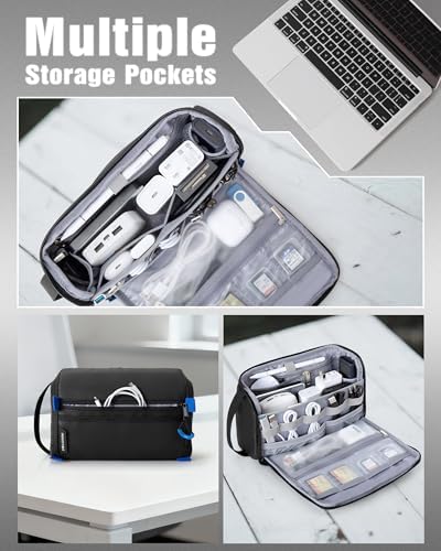 Electronics Organizer Travel Case, Water Resistant Tech Bag Charger Pouch for Cord, Cable, Cards, Phone, Airpods, Black - Image 2