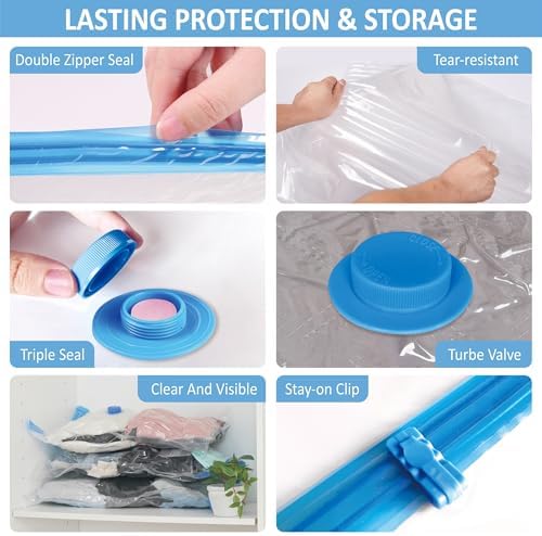 Cozy Essential 12 Pack Travel Vacuum Storage Bags with Rechargeable Wireless Electric Pump for Luggage, Suitcase, Carry-on Size Vacuum Seal Compression Space Saver Bags for Clothes and Clothing Travel - Image 6