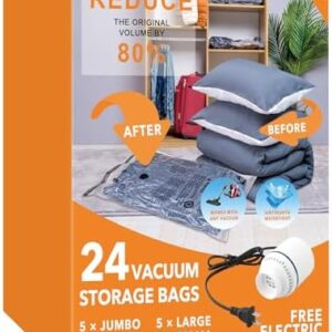 GONGSHI Vacuum Storage Bags, Space Saver Seal Bags For Clothing, Blankets, Comforters, Pillows, Clothes Storage,Travel Luggage,24 Combo-EPUMP