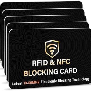 SaiTech IT 5 Pack RFID Blocking Card, One Card Protects Entire Wallet Purse, NFC Contactless Bank Debit Credit Card Protector ID ATM Guard Card Blocker–(Black)