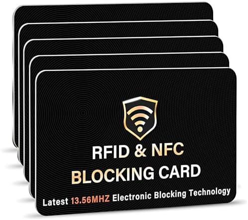 SaiTech IT 5 Pack RFID Blocking Card, One Card Protects Entire Wallet Purse, NFC Contactless Bank Debit Credit Card Protector ID ATM Guard Card Blocker–(Black)