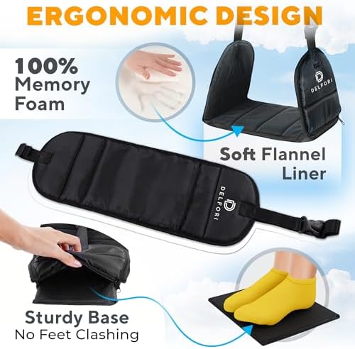 Portable Airplane Footrest for Airplane Travel - Comfortable Foot Hammock w/Memory Foam & Hardboard for No Feet Clashing - Ideal for Pain and Swelling Relief - Travel Essentials to Relax Your Feet - Image 8