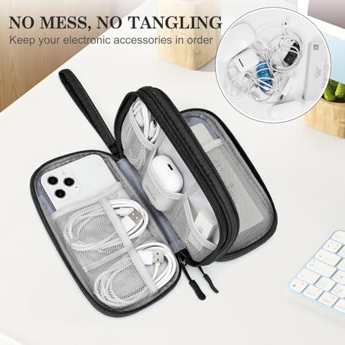FYY Travel Cable Organizer Pouch Electronic Accessories Carry Case Portable Waterproof Double Layers All-in-One Storage Bag for Cord, Charger, Phone, Earphone Black - Image 5