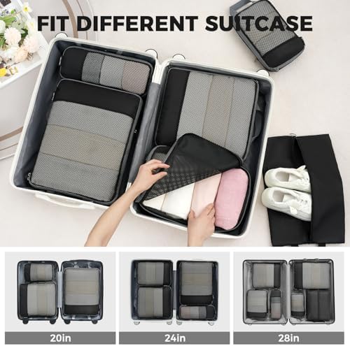 BAGAIL 4 Set/6 Set/8 Set Compression Packing Cubes Travel Accessories Expandable Packing Organizers (Half Mesh, 6-Black) - Image 7