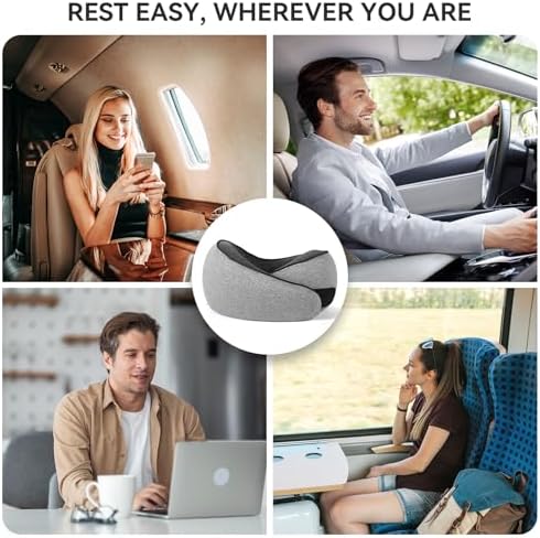 SZXYX Travel Pillows - 100% Pure Memory Foam Neck Pillow for Airplanes, Comfortable Breathable Cover, 360° Support Stowable Pillows for Sleeping, Car, Airport Travel Essentials Dark Grey - Image 6