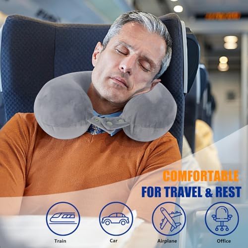 SAIREIDER Travel Pillows for Sleeping Airplane 100% Pure Memory Foam Neck Pillow for Airplanes Washable Cover(Grey) - Image 2