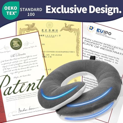 BUYUE Travel Neck Pillows for Airplanes, 360° Head Support Sleep for Long Flight, Skin-Friendly & Breathable, Kit with 3D Contoured Eye Mask, Earplugs and Storage Bag (Adult, Grey, 90+ lbs) - Image 5