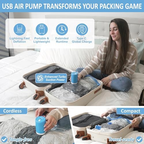 Cozy Essential 12 Pack Travel Vacuum Storage Bags with Rechargeable Wireless Electric Pump for Luggage, Suitcase, Carry-on Size Vacuum Seal Compression Space Saver Bags for Clothes and Clothing Travel - Image 3