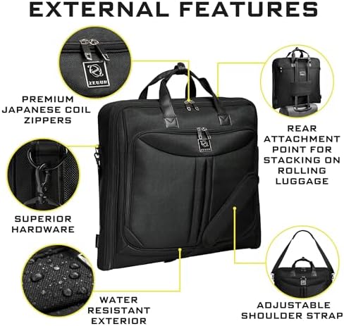 Premium Suit Garment Bag Carry On - Hangs 4 Suits - Travel & Business with Shoulder Strap and Laptop Compartment - Image 8