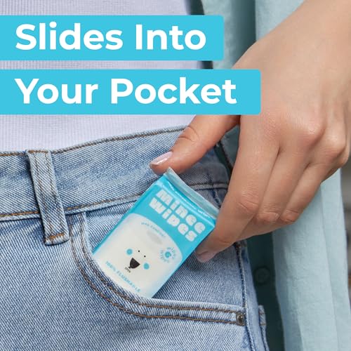 Impossibly Compact Travel Flushable Wipes - 99.5% Water and Aloe - Safe for Sensitive Skin, Hypoallergenic & Unscented - Travel Essentials for Adults, Kids & Baby Care - 8 Pack Total 48 Wipes - Image 2