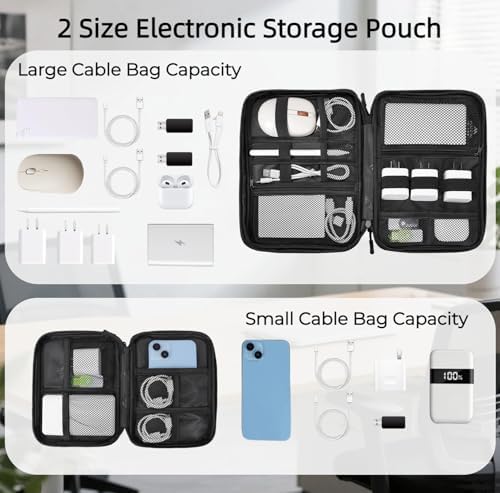 MATEIN Cord Organizer Travel Case 2 Pack, Water Resistant Tech Organizer Pouch for Small Electronic Accessories, Portable Electronics Case Carrying Bag for Cable, Changer, Earphone & Power Bank - Image 5