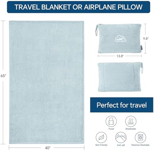 BEDELITE Travel Blanket with Bag, Ultra-Soft Jacquard Fleece Blanket with Luggage Sleeve & Backpack Clip, Airplane Blanket Travel Essentials, Blue - Image 5