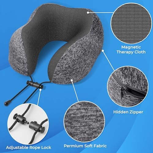 Travel Pillow, Travel Pillows for Sleeping Airplane, Removable Cover Neck Pillow with Adjustable Clasp, Memory Foam Neck Pillow Set with Eye Mask, Earplugs and Storage Bag (Dark Grey) - Image 2